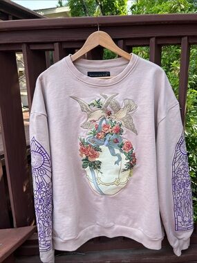 Who Decides War Crewneck Sweatshirt Embroidered Heavy Cotton Dove Rose Art